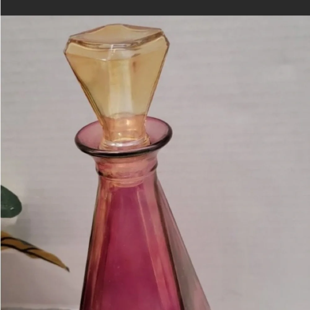 TALL Red Gold Cristallerie Glass Pyramid Italy Liquor Bottle Decanter Barwear